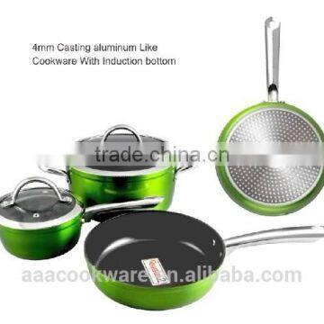 5PCS Non-stick Pots And Pans Set With Colorful Transparent Paint For Induction Cooker