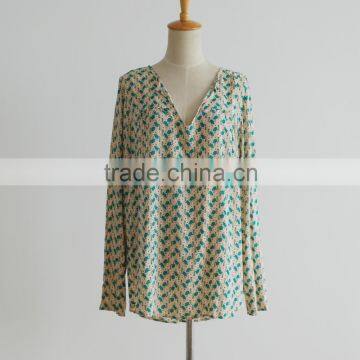 Big Size Sexy Neck Floral Printing Mature Ladies Blouses Supplier's Choice