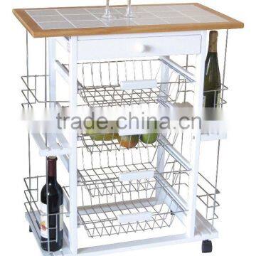 European popular wooden storage kitchen cart