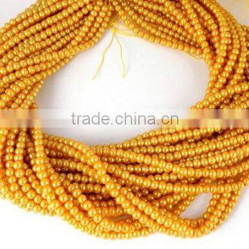 5 Strands Rich Gold Glass Pearl Smooth 4.5mm Rondelle Beads,Acrylic Pearl beads,Jewelry Beads,Pearlized Beads,16" Long