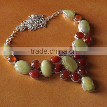 Prehnite, Carnelian Necklace plated 925 Sterling Silver 88 Gms 18-20 Inches