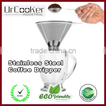 Pour Over Coffee Dripper + Cup Stand, Paperless Filter, Eco-Friendly and Reusable Coffee Maker - Stainless Steel