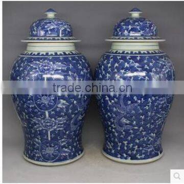 Large Decorative Temple Jar Chinese Blue and White Ginger Jar With Floral Painting photo-2