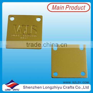Metal zinc alloy casting logo custom nameplate,square gold plated rivet label badge tag for sale