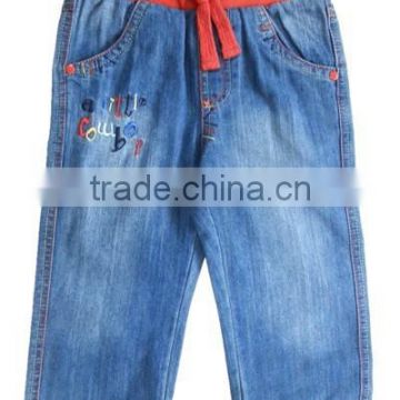 high quality baby elastic band jeans with embroideried letter