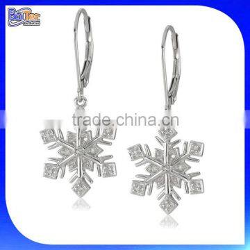 Custom 925 Sterling Silver Cubic Zirconia Snowflake Drop Earrings14K Dangle Drop Snowflake Shaped Diamond Earring