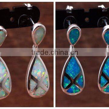 Women 925 Sterling Silver Created Opal And Diamond Drop Earrings Jewelry