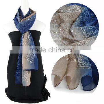 Fashion Two tone color emboidery silk scarf custom with Sequins                        
                                                Quality Choice