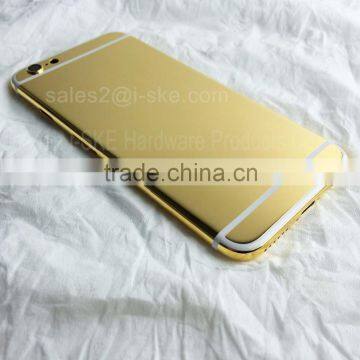 Luxury gold 24k housing for iPhone 6 golden back cover , for iPhone 6 gold plating shiny mirror finish back panel