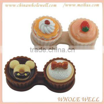 Contact lens mate cases with cake style,3D cake contact lens double case factory supply