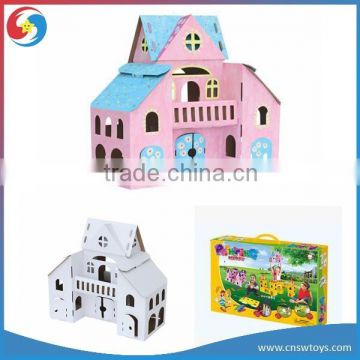 paper model villa 3D puzzle kids painting ECO paper Material include watercolor brush