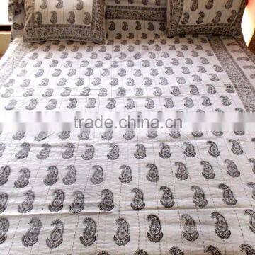 King Size Indian Kantha Quilt,Black & White Kantha Blanket, handmade Kantha Quilt