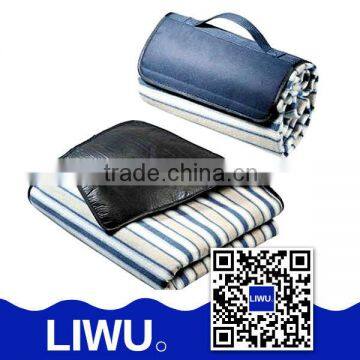 Portable plastic waterproof picnic blanket/ three layers of composite with polar fleece and PVC