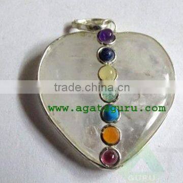 Crystal Quartz Agate 7 Chakra Metal Heart Pendent : Wholesale Gemstone