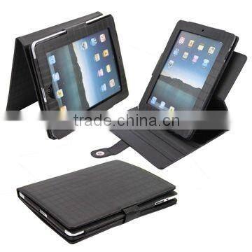 Folding Check Pattern PU Leather Case with Stand & Rotatable Design for iPad 2