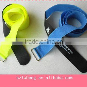 Fuction yellow blue customized logo nylon hook loop strap with buckle