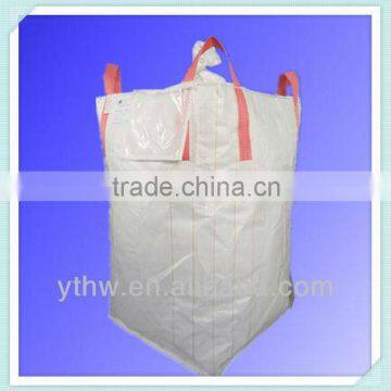 PP white tubular container big bag/bulk bag with lifting loops cross corner/FIBC bag with fill spout and flat bottom