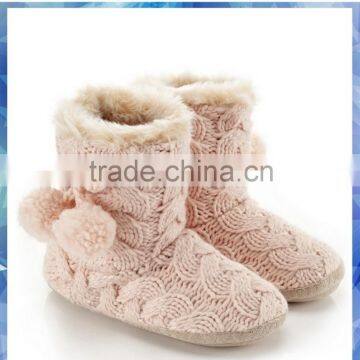 Pink Cable Girls Knit Boots With Cute Pom Pom