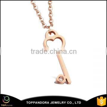 ^_^ 2016 Wholesale Beautiful Necklace Rose Gold Plated Key Pendant Necklace For Couple Costume Jewelry Factory Direct @_@