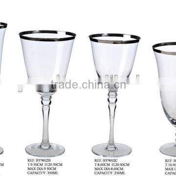 200 ml tulip shaped wine glasses with sliver rim