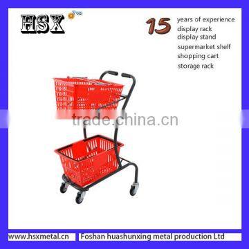 Powder Coat Supermarket Shopping Trolley Cart With 2 Baskets HSX-S487 photo-5