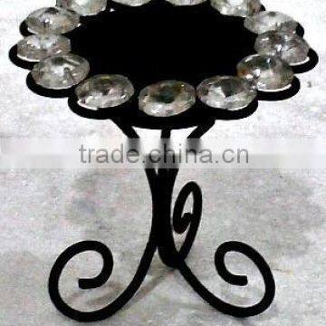 Wrought Iron & Glass Crystal Votive Tealight T-Light Candle Holder