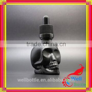 Skull glass dropper bottle for black essential oil bottle with skull head glass e liquid dropper bottle