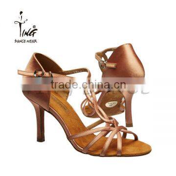 2015 wholesale cross straps high heel tan colour latin shoes