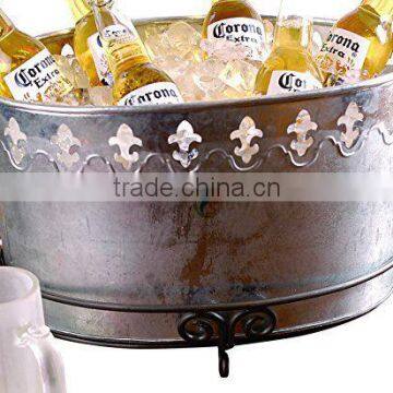 Galvanized Fleur de Lis Oval Tub, Grey