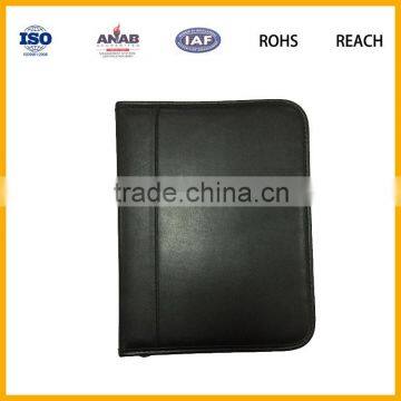 Luxurious promotion leather file folder cover document folder cover with card holder and zipper