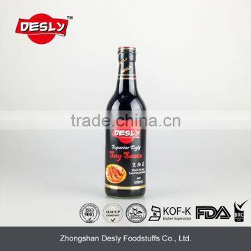 Desly superior low salt light soy sauce 500ml glass packing