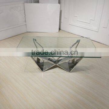 Clear Glass Coffee Table With Silver Stainless Steel Base photo-2