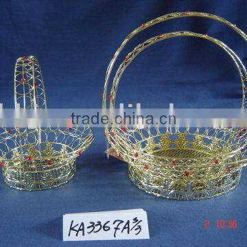 Round iron wire hand woven hanging decoration basket with handle