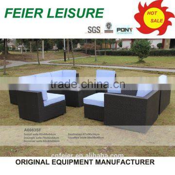Modern Black Outdoor Rattan Sofa With Orange Cushions photo-4