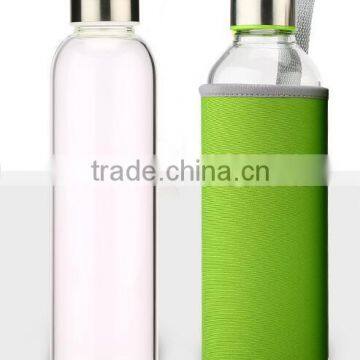 Borosilicate Glass water Bottle Container with Nylon Water Bottle Sleeve