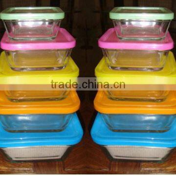 Food grade fashionable square sealed glass bowl set