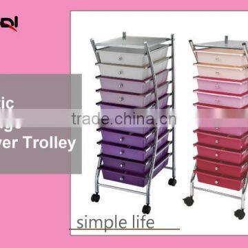 10 Tier Drawers Plastic Shopping Trolley With Wheels Plastic Storage Trolley Cart