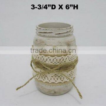 6"H Lace Ribbon Antique Paint Glass Bottle Decoration