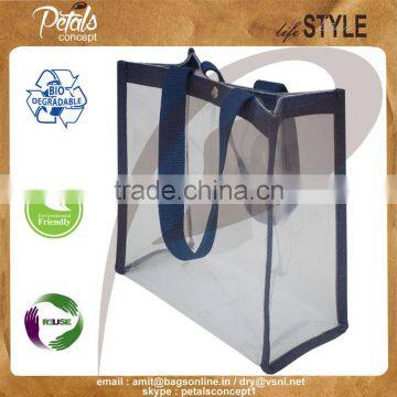Clear Pvc See Through Jute Trimming Tote Bag With Cotton Web Handle photo-4