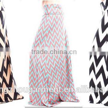 young Aloud chevron print wide waist band maxi skirt cheap maufacture in china