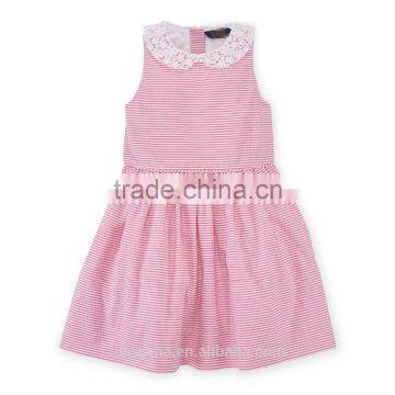 Children Girls Pretty Lace Collar Cotton Seersucker Dress HSD8069 photo-2