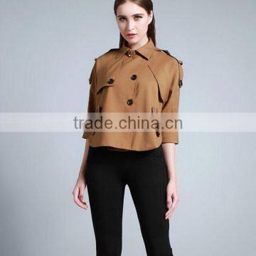 European Style women single breasted brown color winter short cape coat latest jacket