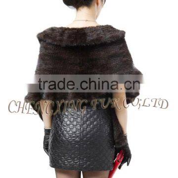 CX-B-M-15A Custom In Stock Large Real Mink Fur Knitted Shawl Poncho Scarf photo-2