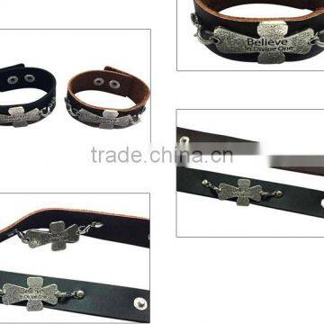 Words Engraved Leather Bracelet,genuine Leather Cross Bracelets,punk Style Wide Bracelets photo-4