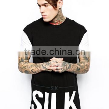 Fashion Streetwear Men's Contrast Short Sleeve Longline T-Shirt Custom printed Black 100% Cotton Oversized T Shirt Wholesale