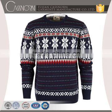 Crew Neck Long Sleeve Snowflake Jacquard Christmas Sweater for Men