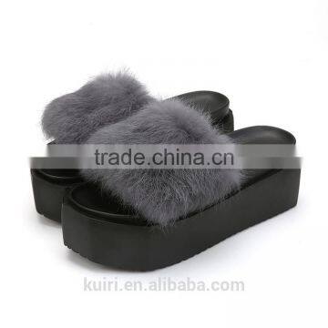 2017 High-Heeled Rabbit Fur Slippers Women Fashion Autumn Winter Fur Slides Platform Women Shoes Fslipper-4 photo-5