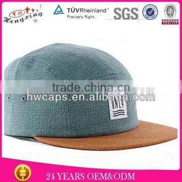 Linen crown suede brim canva custom fitted linen 5 panel cap