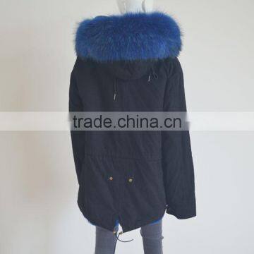 Myfur Hot Sale Black Cotton Women Men Parka With Real Black Raccoon Fur Collar Trimmed Hood photo-5