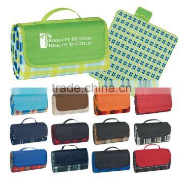 Roll-Up Picnic Blanket - measures 52" x 47", made from polyester fleece plaid with lining and water-resistant PE backing